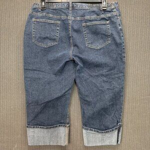 Casual Corner Annex Womens Size 18W Blue Stretch Denim Cropped Cuffed Hem Jeans